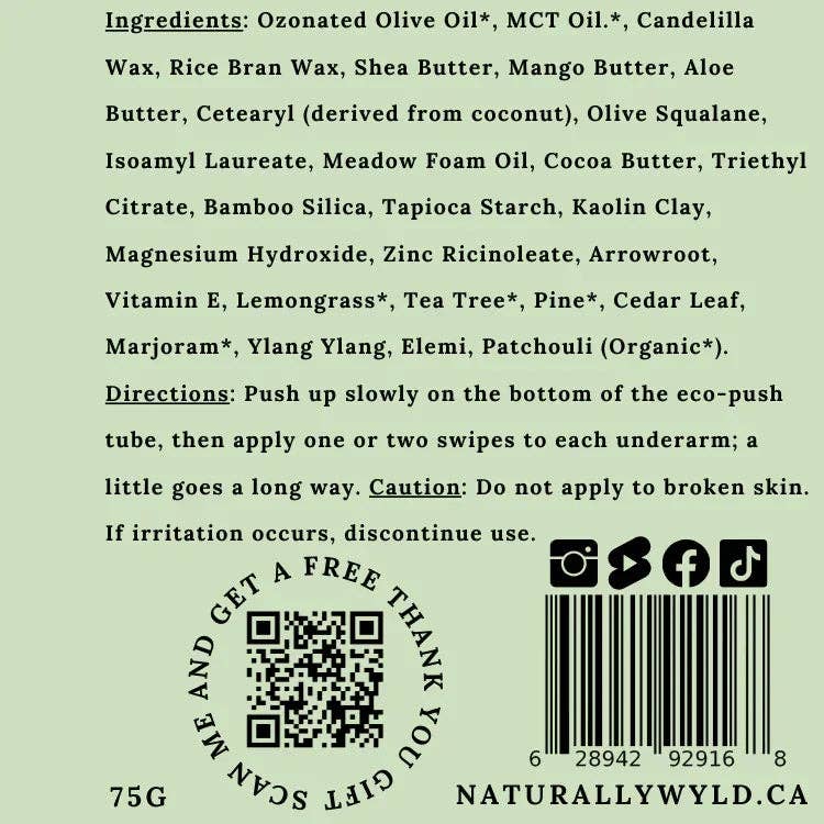 Naturally Wyld – Desodorizante - Unissexo por atacado – Desodorizante Natural de Óleo de Oliva Ozonizado (75g)1