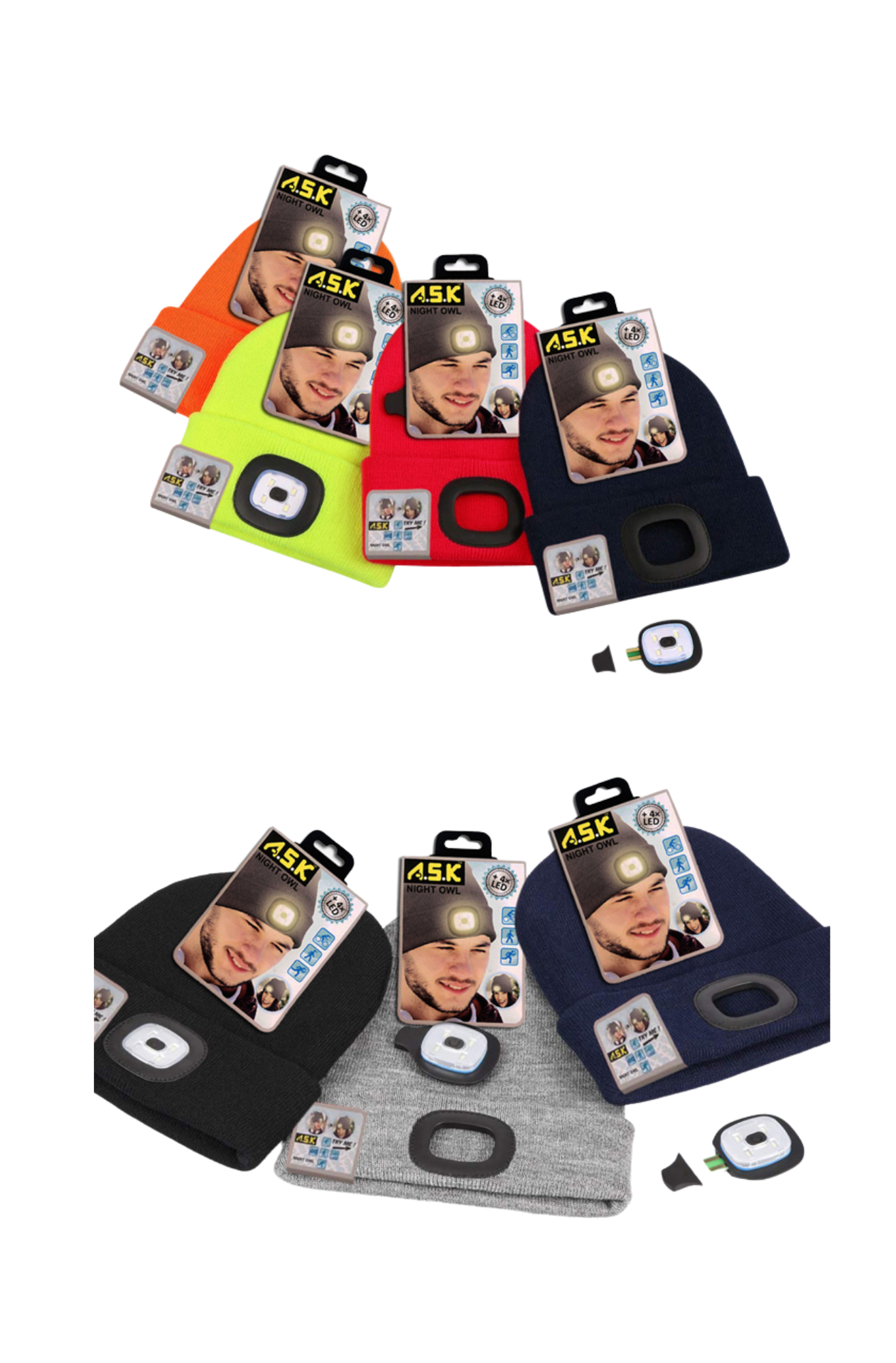 K & S WHOLESALE INC - Wholesale Beanie - Unisex - ASK Beanie Hat with LED Light 24 CT Loose/Refill - Orange1