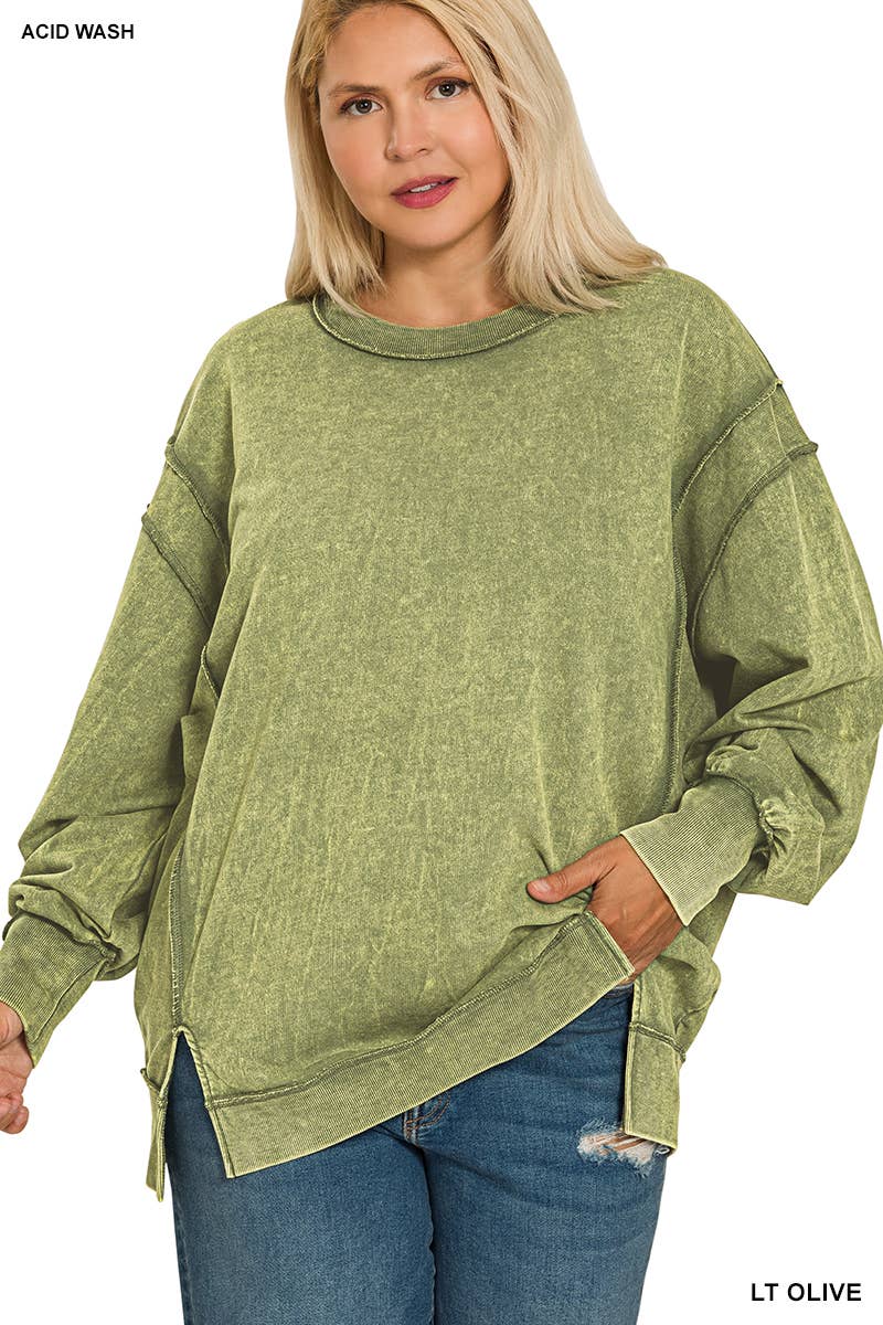 42POPS - Wholesale Sweatshirt - Women's - ,.SI-28084 Plus Acid Wash F/Terry Exposed Seam Sweatshirt7