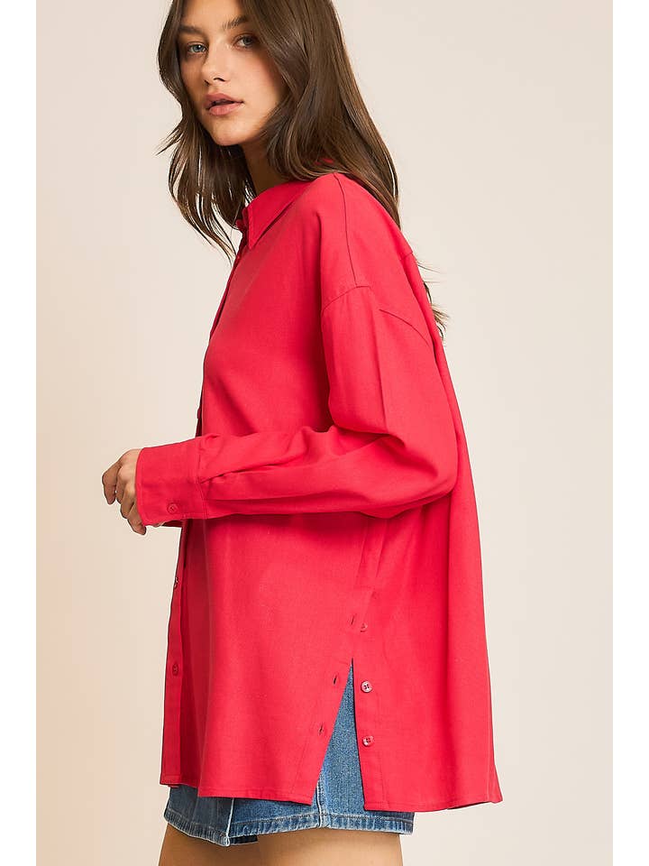 Wishlist Apparel - Wholesale Button Down Shirt - Women's - SIDE BUTTON-UP DETAIL SHIRT / WL24-98043