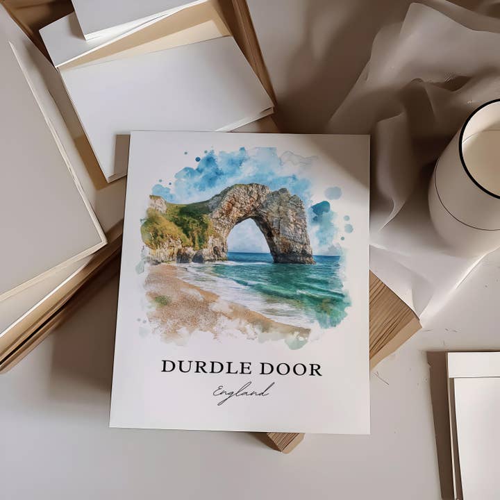 Premium Travel Art - Wholesale Art Print - Durdle Door Wall Art, Lulworth Print, Dorset England Watercolor Art, Durdle Door Gift, Travel Print, Travel Poster, Housewarming Gift1