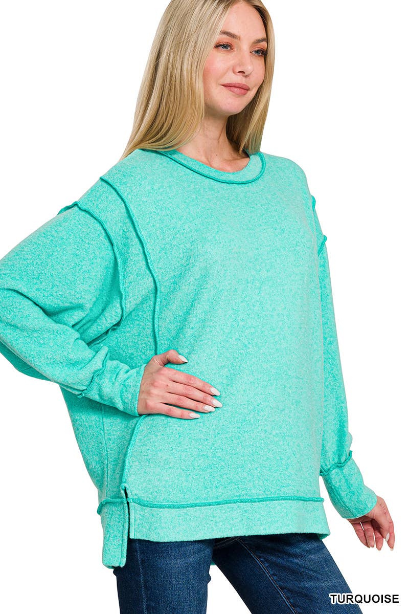 42POPS - Wholesale Knit Sweater - Women's - `.Brushed Melange Hacci Exposed Seam Sweater W/ Side32