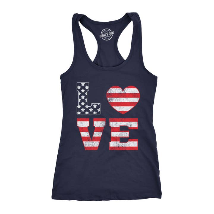 Love American Flag Women's Tank Top Fourth of July Graphic for wholesale by Crazy Dog T-Shirts