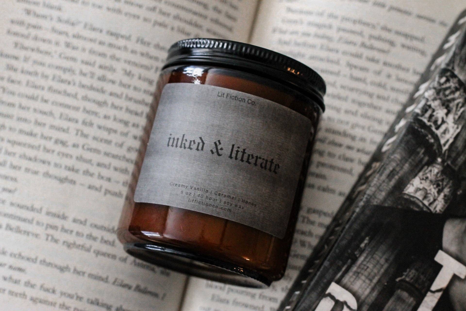 Lit Fiction Co. - Wholesale Jar/Filled Candle - Inked & Literate | Book Themed Candle2