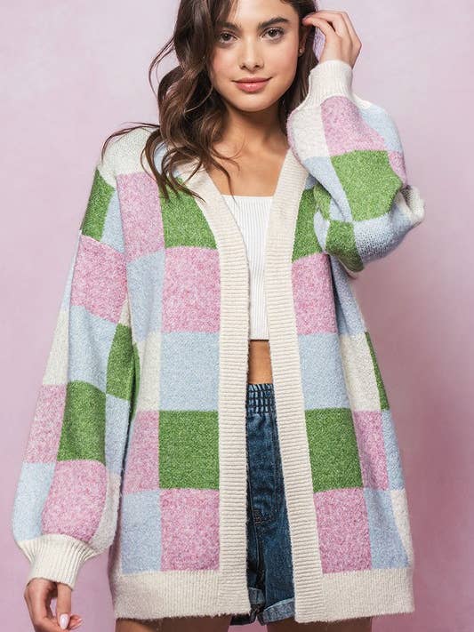 All Checkered Up Knit Cardigan for wholesale by Urban Daizy