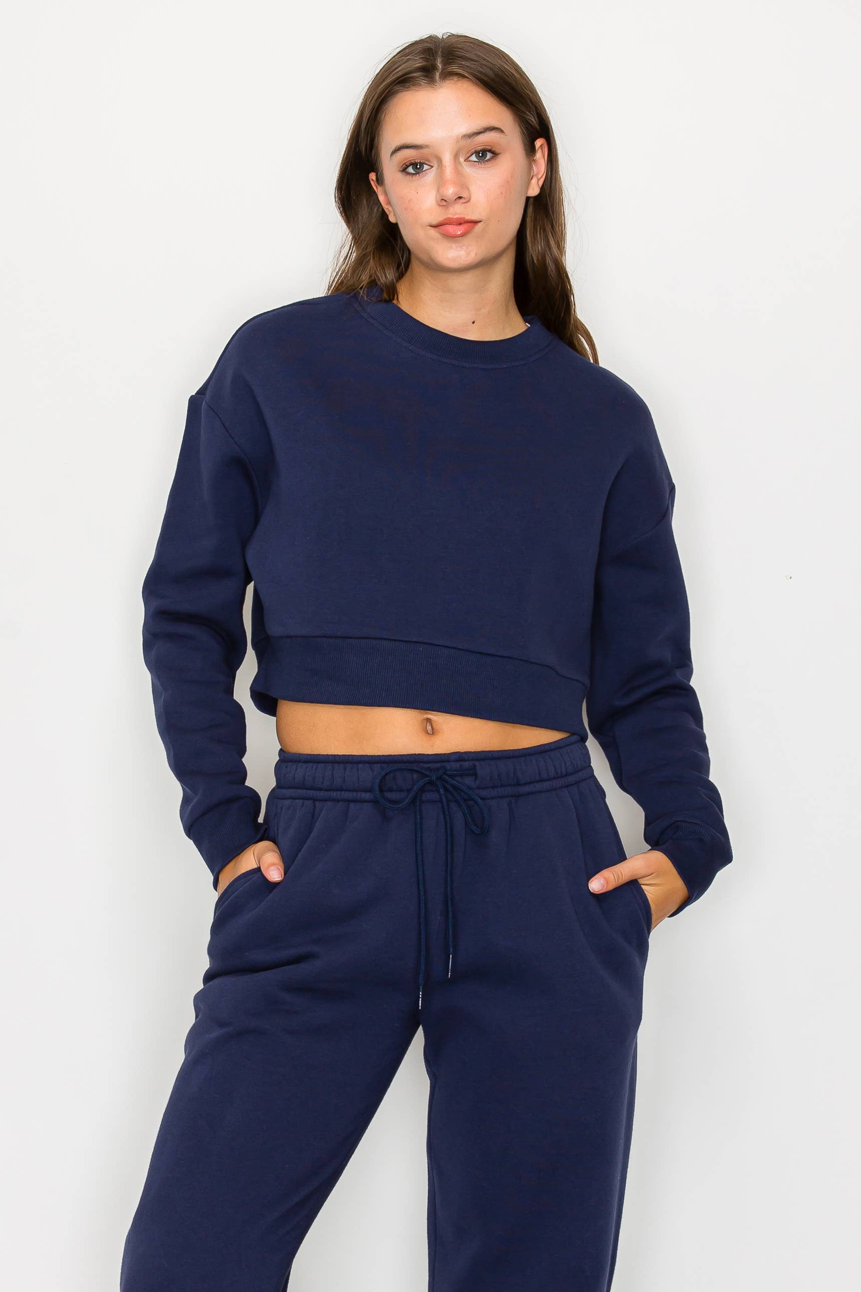 Color 5 - Wholesale Sweatshirt - Women's - Solid color fleece lined cropped basic pull over sweatshirt 12