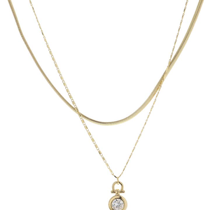 Gold Latch with Clear Circle Crystal Necklace for wholesale by Jane Marie