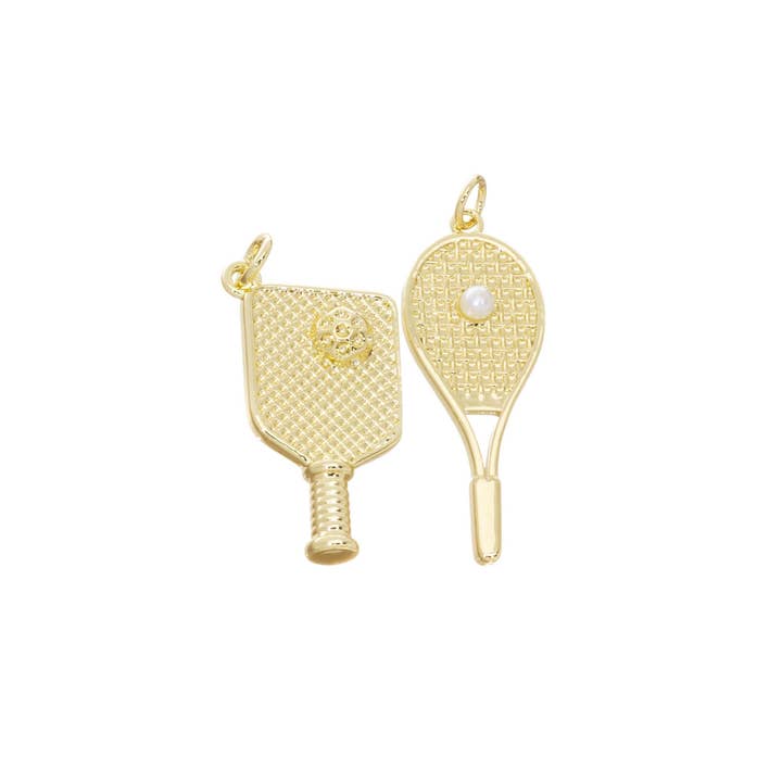 Jewel Pledge - Wholesale Individual Charm/Pendant - Gold Tennis & Pickleball Racket Charms CPG1625-CPS16102