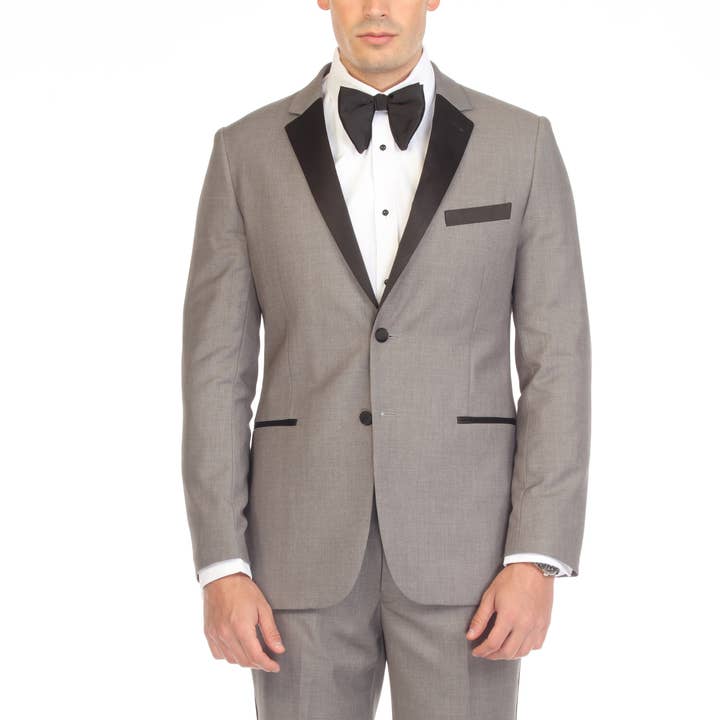 Esmoquin ajustado gris Bronson con solapa de muesca para venta al por mayor de Ferrecci