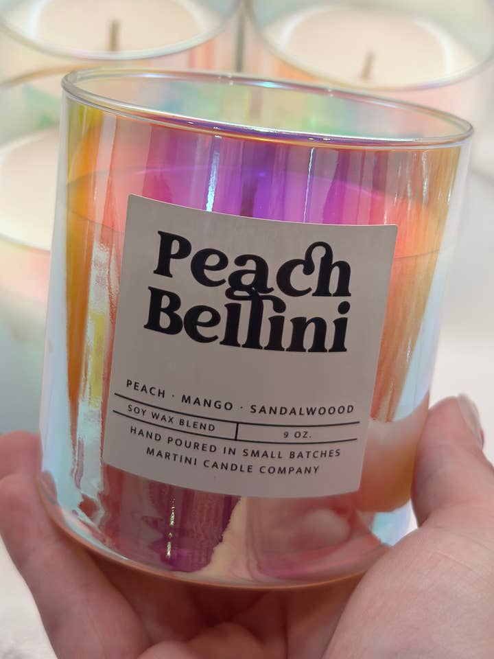 9 oz Peach Bellini Prism Candle – Summer Cocktail Collection for wholesale by Martini Candle Co.