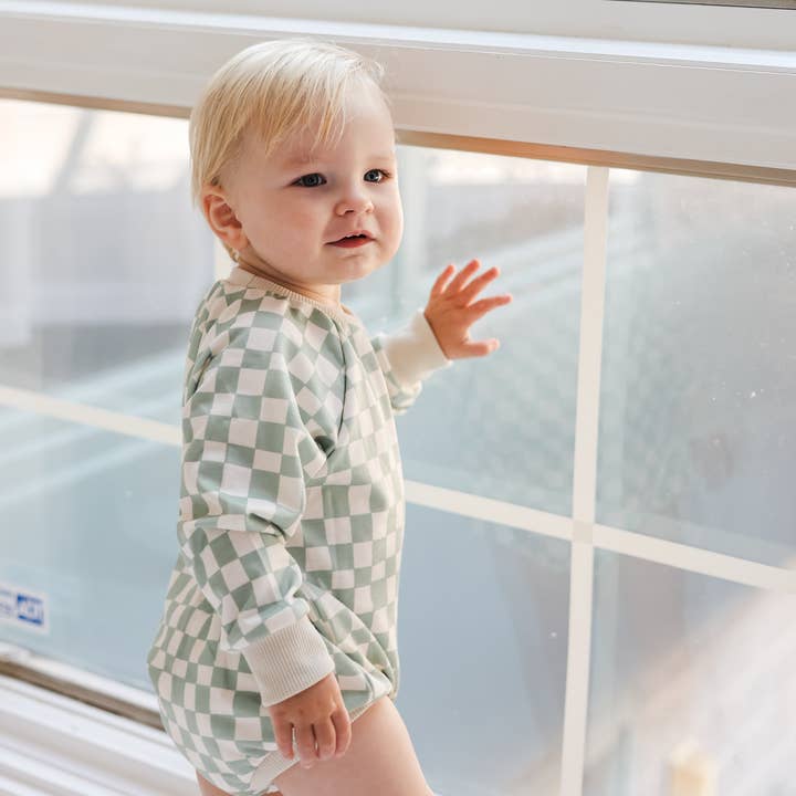 Celebrate Your Tribe - Wholesale Bodysuit (Non-Footed) - Baby - Wavy Check Long Sleeve Romper0