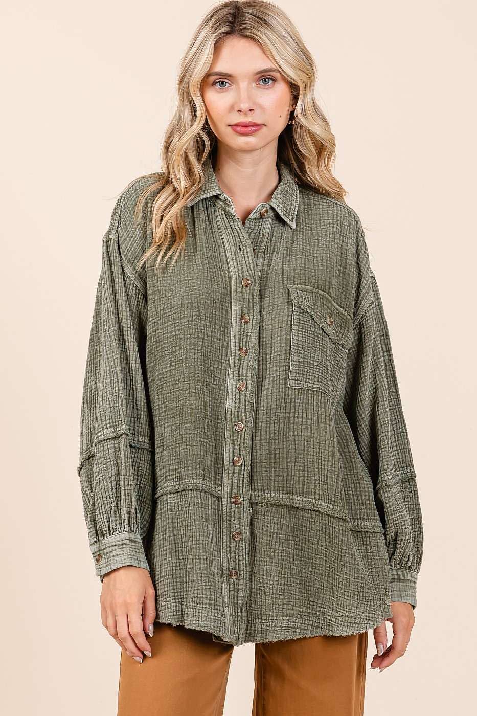 mittoshop - Venta al por mayor Camisa con botones - Mujer - CAMISA CON BOTONES DE GASA ARRUGADA Y LAVADO MINERAL8