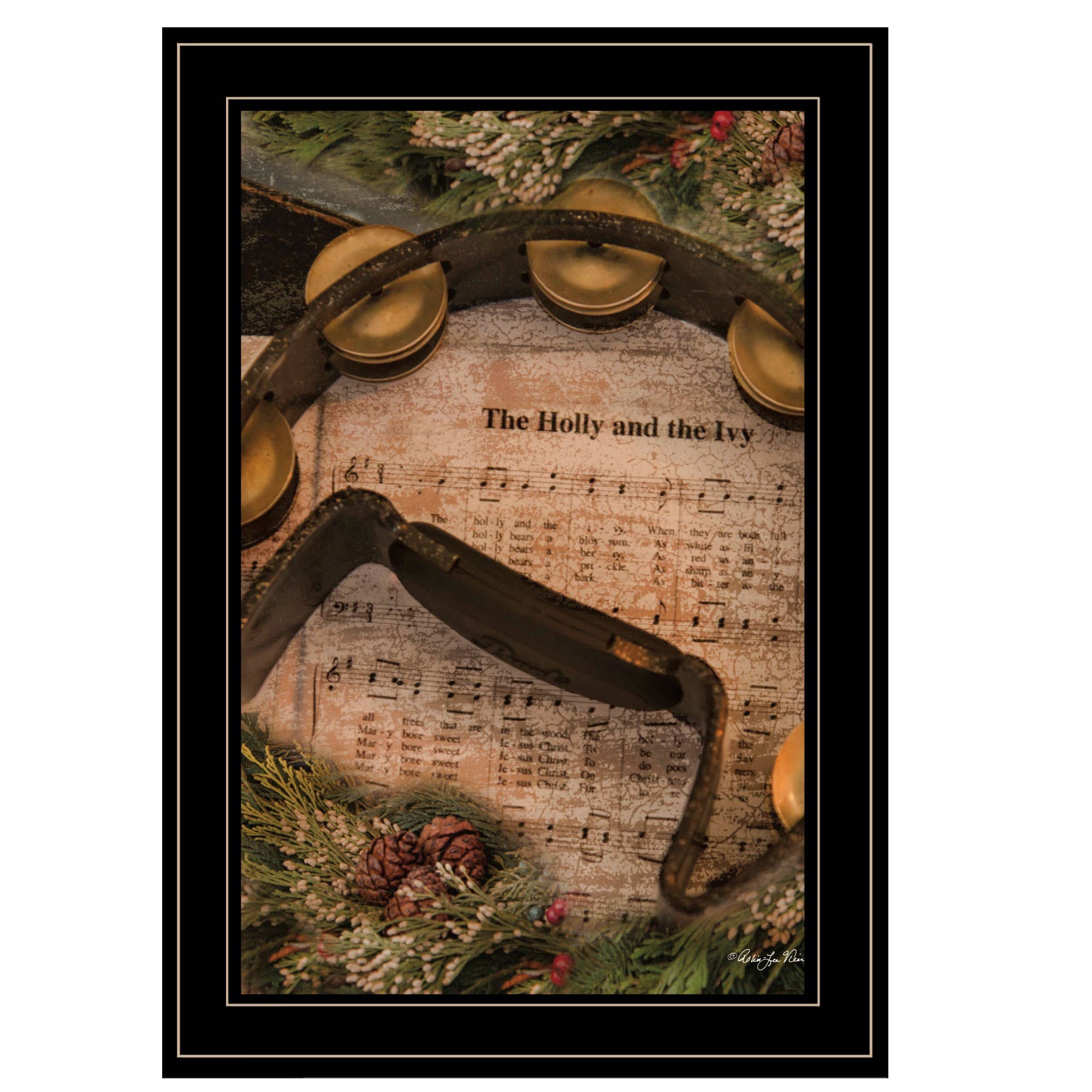 HomeRoots - Wholesale Christmas Wall Art - Holly and Ivy Sheet Music Black Framed Print Wall Art0