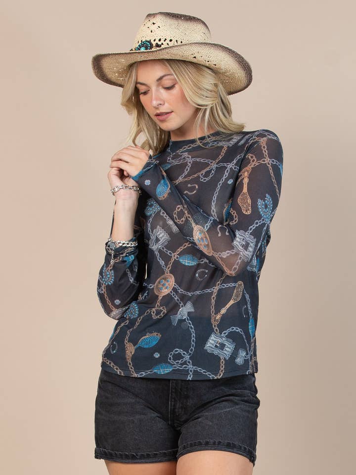 T1502-5169-Western Luck Jewel Print Body por atacado de Nylon Apparel