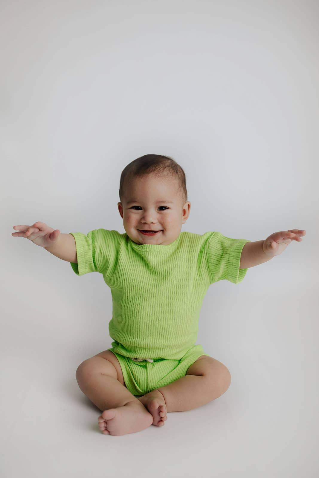 Three Little Tots – wholesale Top & short set – Kids – Lime Green Summer Waffle Toddler Top & Bottom Set18