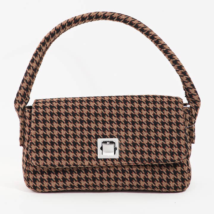 Collections by Fame Accessories - Wholesale Top Handle Bag - Women's - Houndstooth Pattern Rectangle Handbag