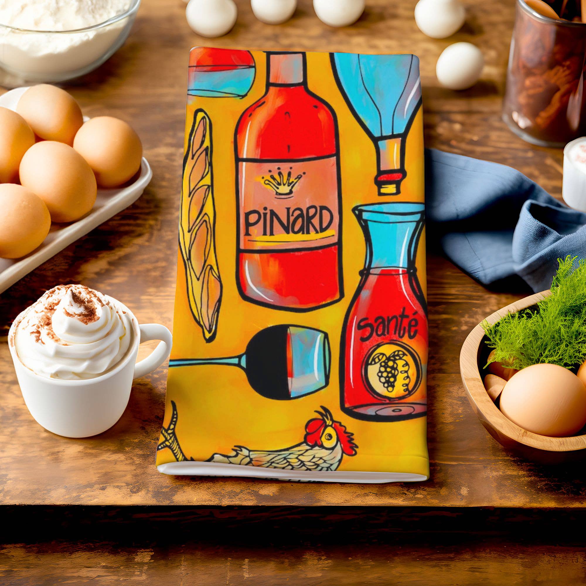 Atelier Vero Wholesale – Großhandel Geschirrtücher – Wine and Chickens Geschirrtuch, lustiges und farbenfrohes Küchentuch2