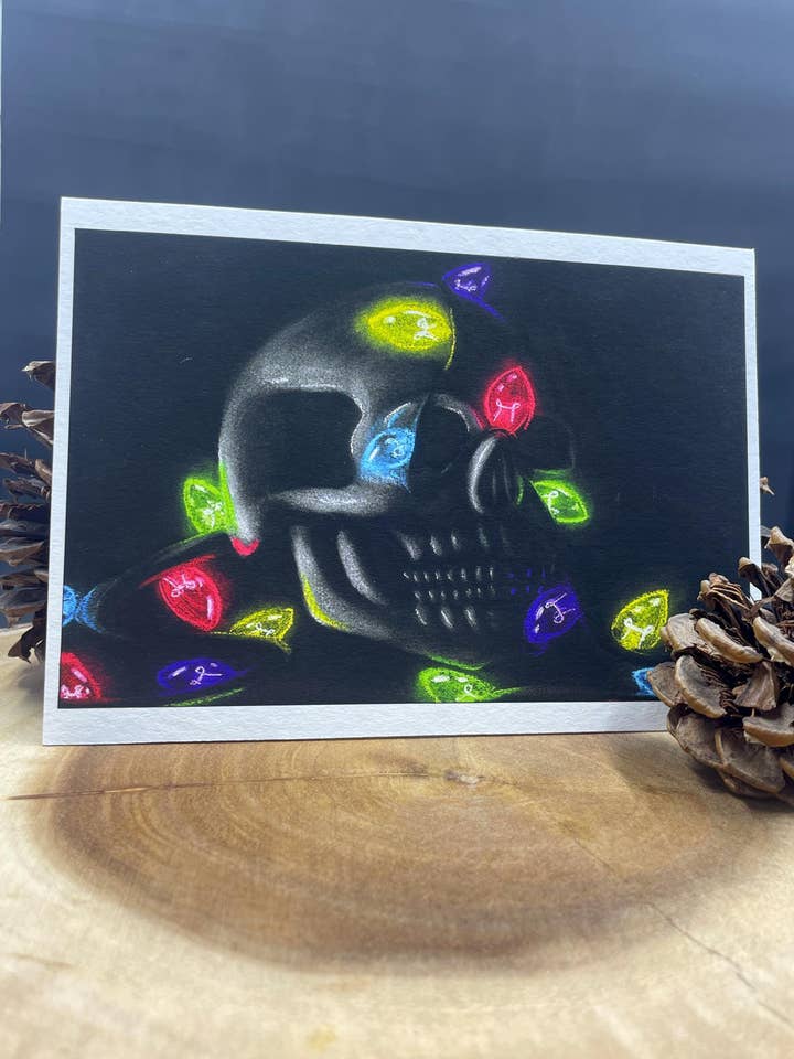 Christmas Skull Charcoal Print for wholesale by Burning Branches Creatives