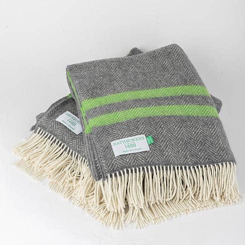 Rathbornes 1488 - Vente Plaids - Plaid vert et gris en cachemire et mérinos4