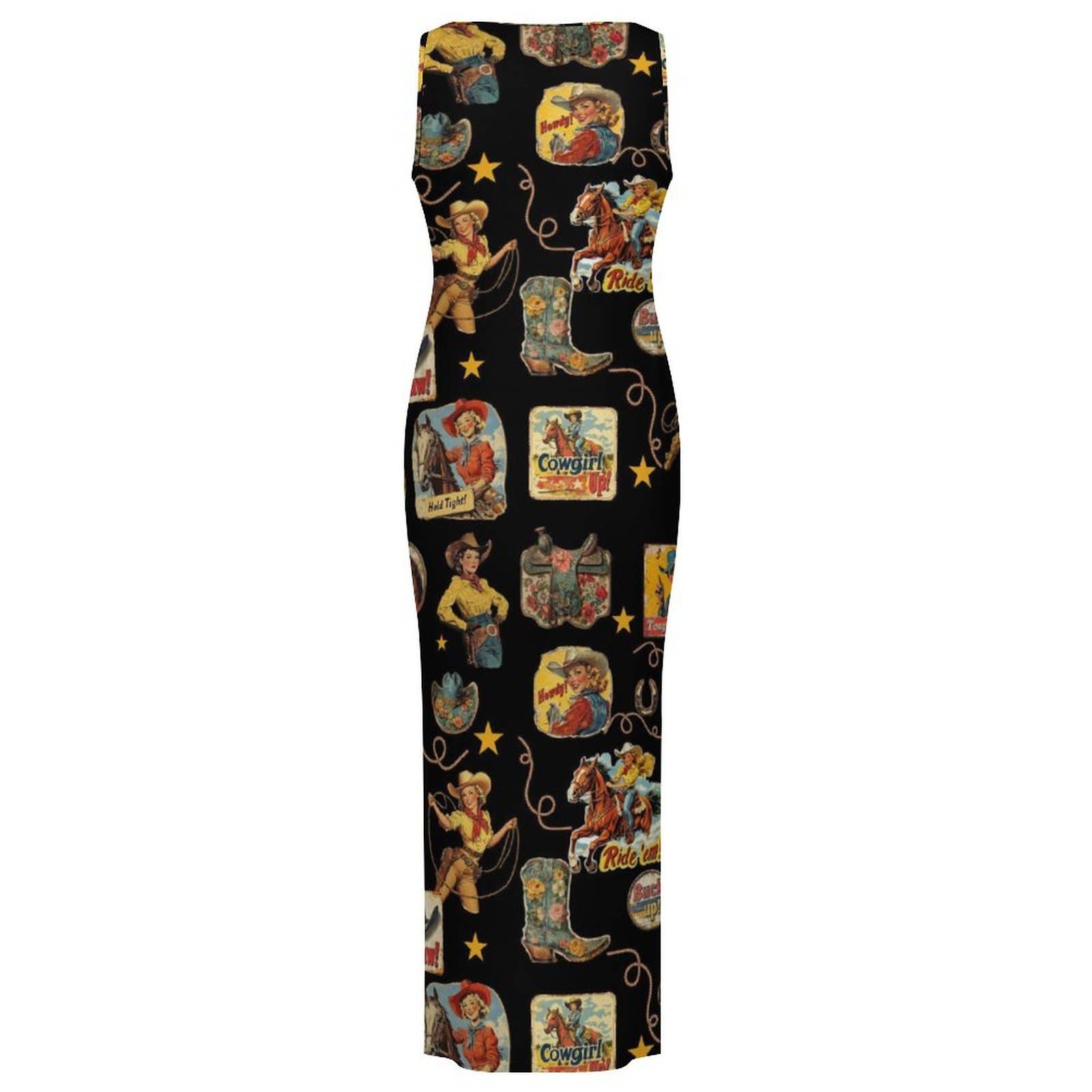 multi Vintage Cowgirl Sleeveless Bodycon Side Slit Long Dress for wholesale on Faire1