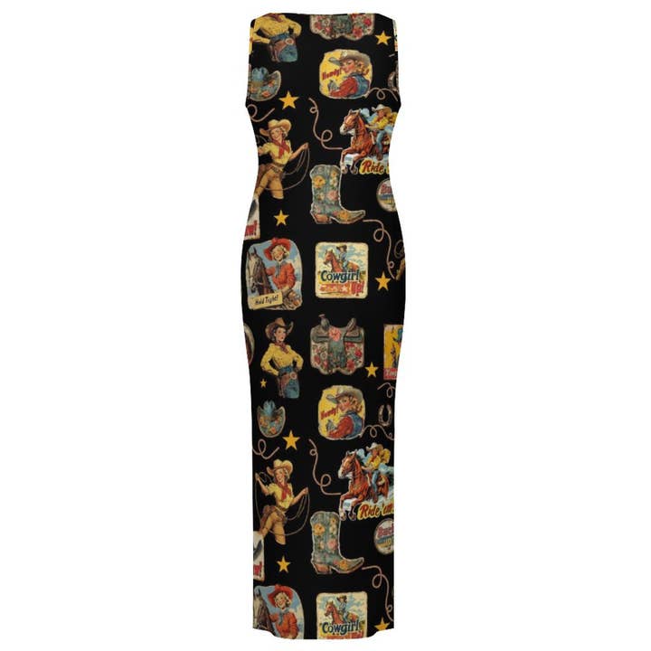 multi Vintage Cowgirl Sleeveless Bodycon Side Slit Long Dress for wholesale on Faire1