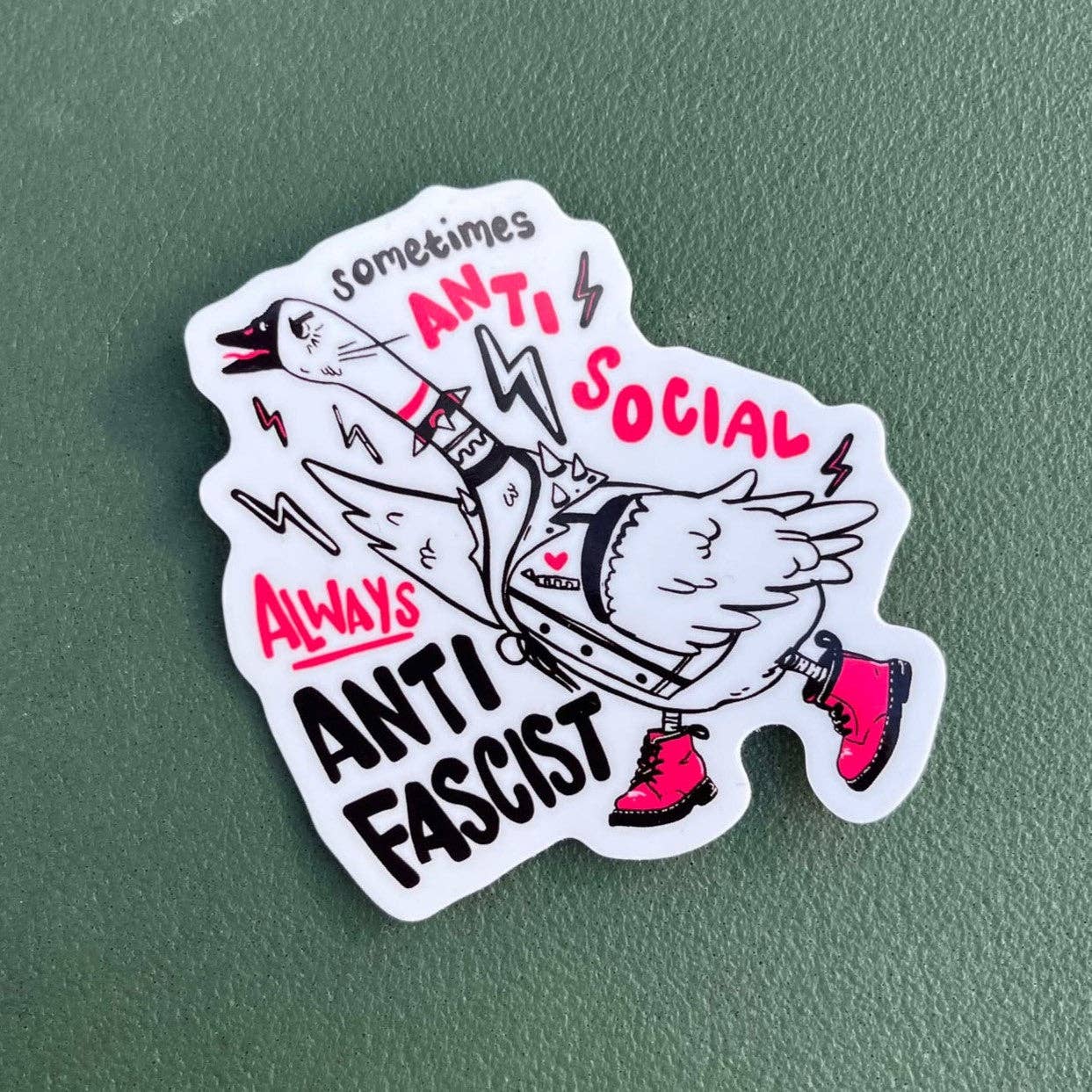 Liberal Jane Illustration - Wholesale Sticker - Sometimes Anti-Social, Always Anti-Fascist - Glossy Goose Sticker2