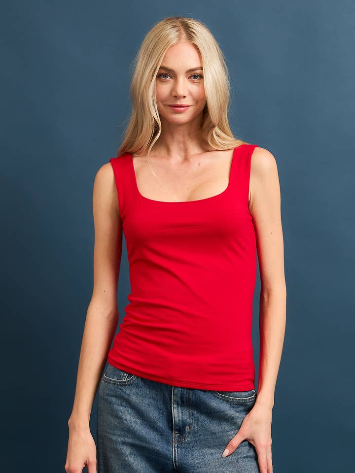 Wasabi + Mint - Wholesale Tank Top - Women's - Square Neck Double Layered Women's Tank Top FWMT1888A2