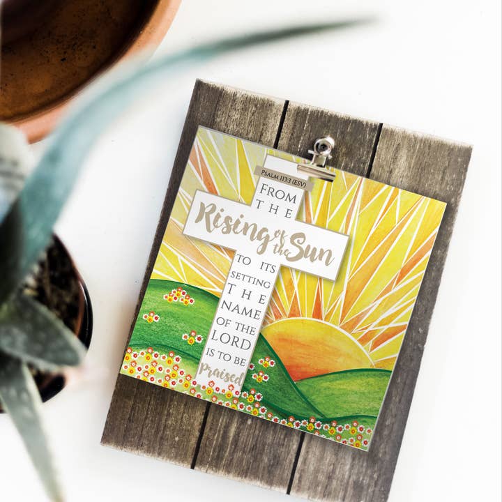 Aufgehende Sonne und Kreuz, Packung mit 5 religiösen Osterkarten für den Großhandel von Just Cards Direct