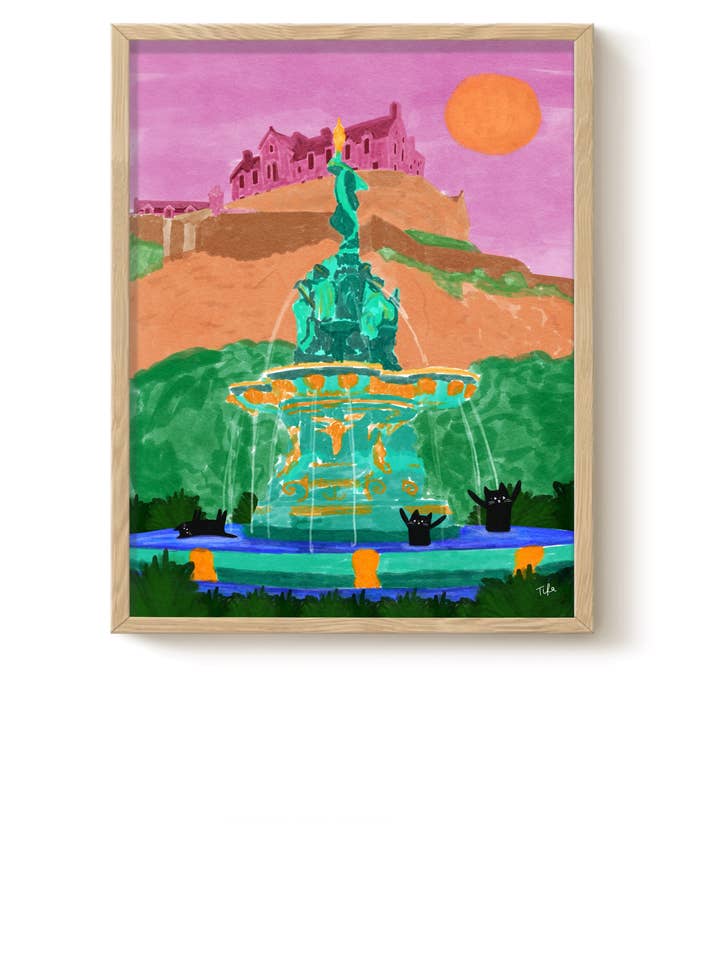 Edinburgh Ross Fountain Kattkonsttryck Väggdekoration för wholesale av The Paper Tail