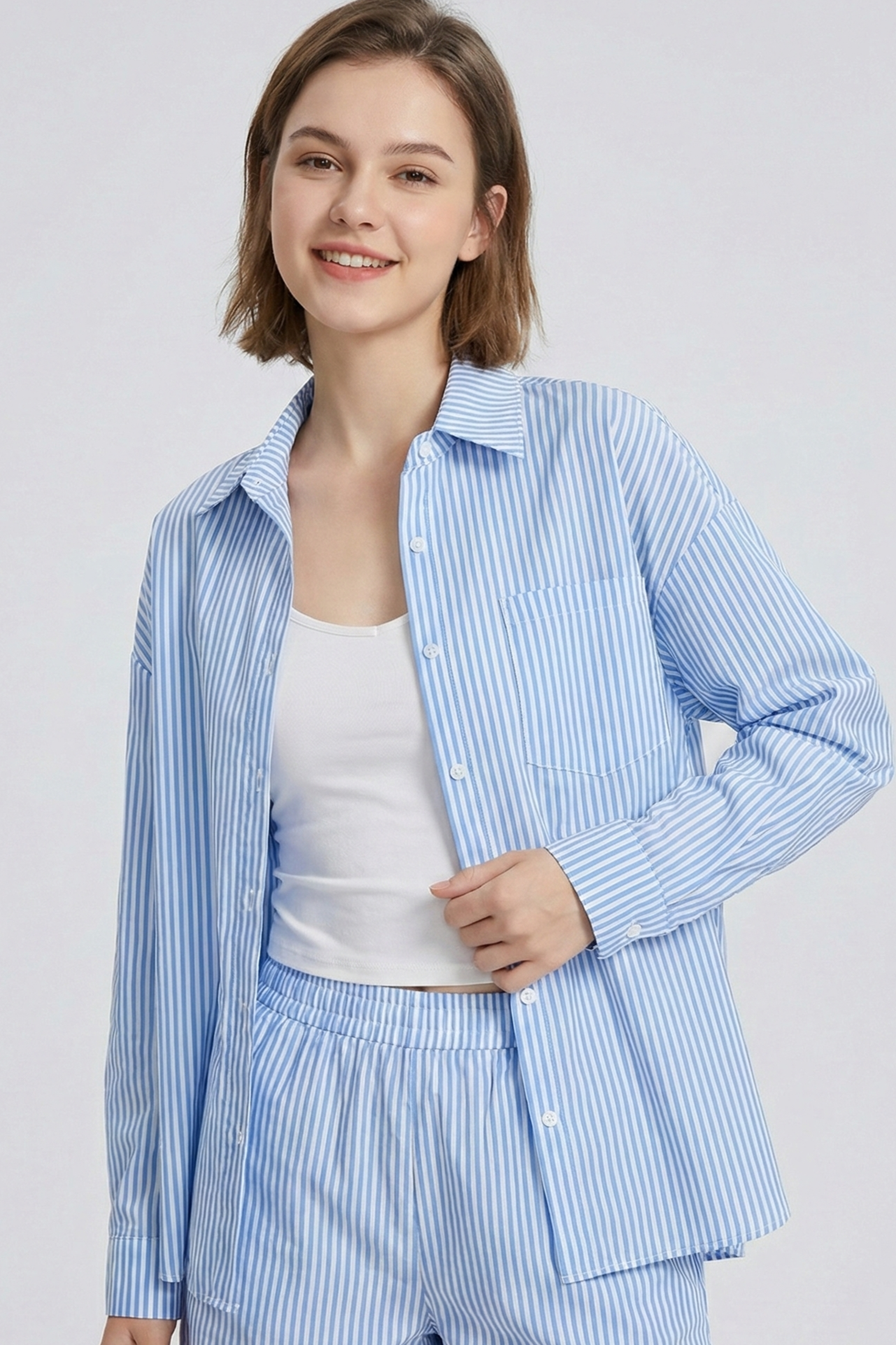 Blue Striped Two Piece Shorts Set for wholesale on Faire3