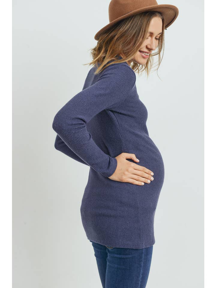 Hello Miz - Vente Haut - Top côtelé de maternité à col montant et manches longues35