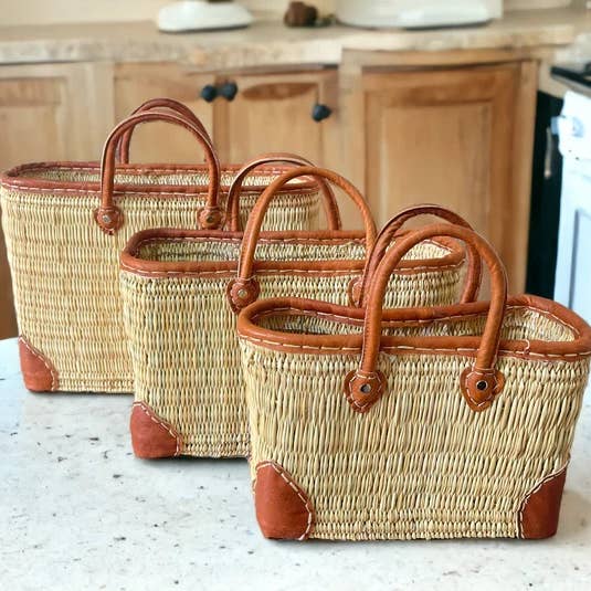 Handcrafted French Market Basket with Leather Accents for wholesale by DarKech
