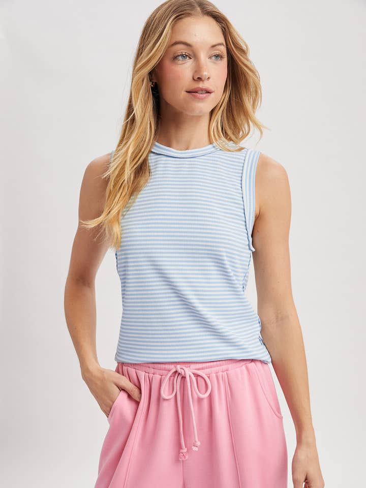 STRIPED RAW EDGE KNIT TANK TOP / WL25-12234 for wholesale by Wishlist Apparel