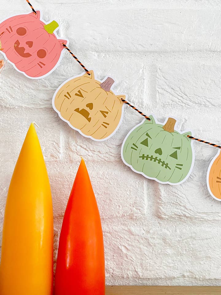 Cute Halloween Pumpkin Cat Bunting - decoration for wholesale by Paper Cat Club
