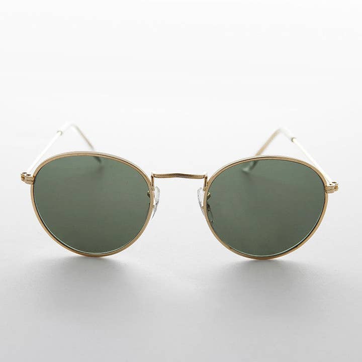 Lunettes de soleil vintage rondes en métal avec lentille en verre - Julian pour la vente par SUNGLASS MUSEUM