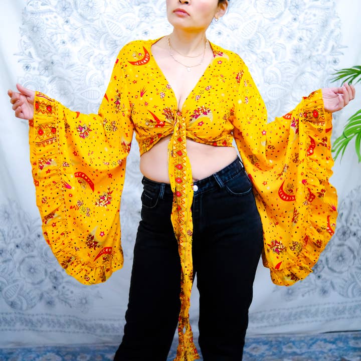 Karma Nepal Crafts - Wholesale Blouse - Dames - Hemelse wikkeltop met ronde mouwen en ruches in Boheemse stijl2