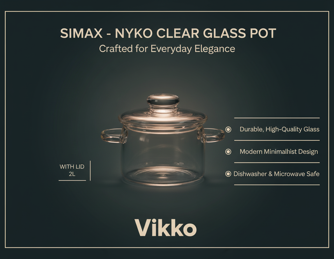 Kadra Kitchenware - Wholesale Cooking Pot - Simax - Nyko Clear Glass Pot, With Lid, 2L3
