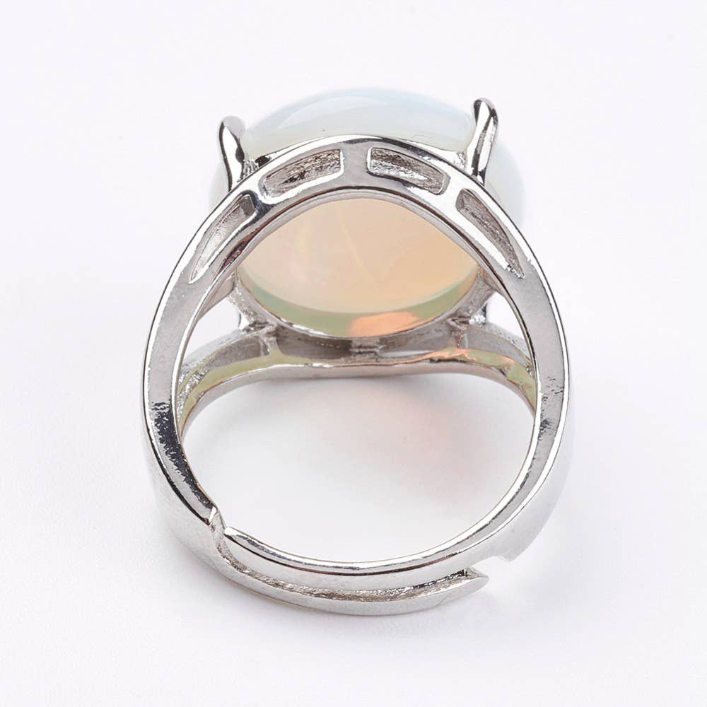 VIE - Vendita all'ingrosso Anelli cocktail/statement - Anello regolabile placcato argento con grande pietra circolare17