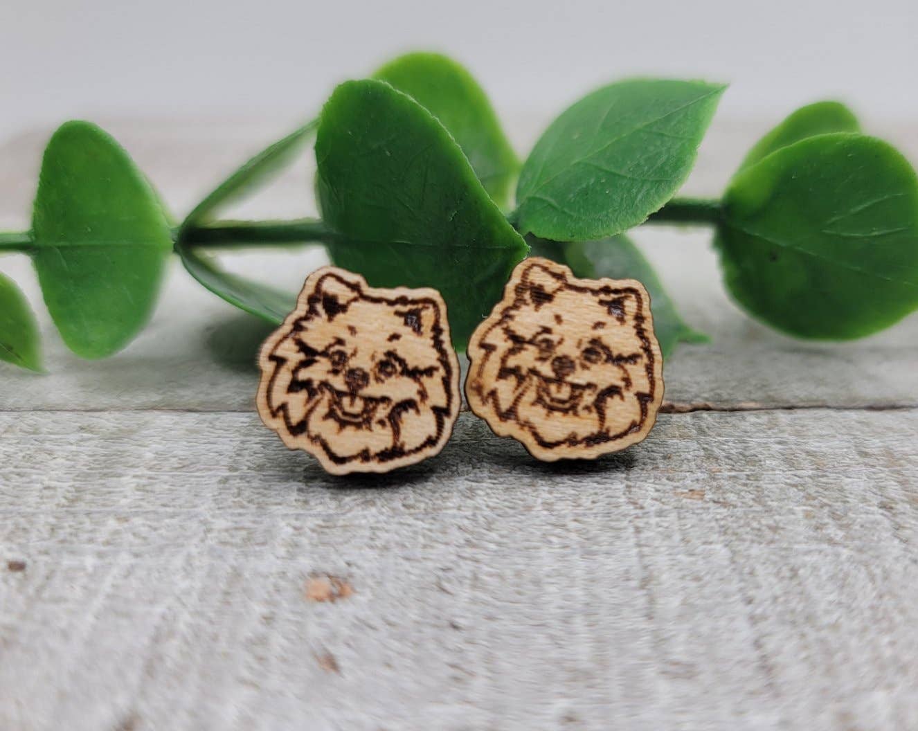 Hylidae Boutique - Wholesale Stud/Post Earrings - Pomeranian Dog Breed || Wood Stud Earrings || Hypoallergenic0
