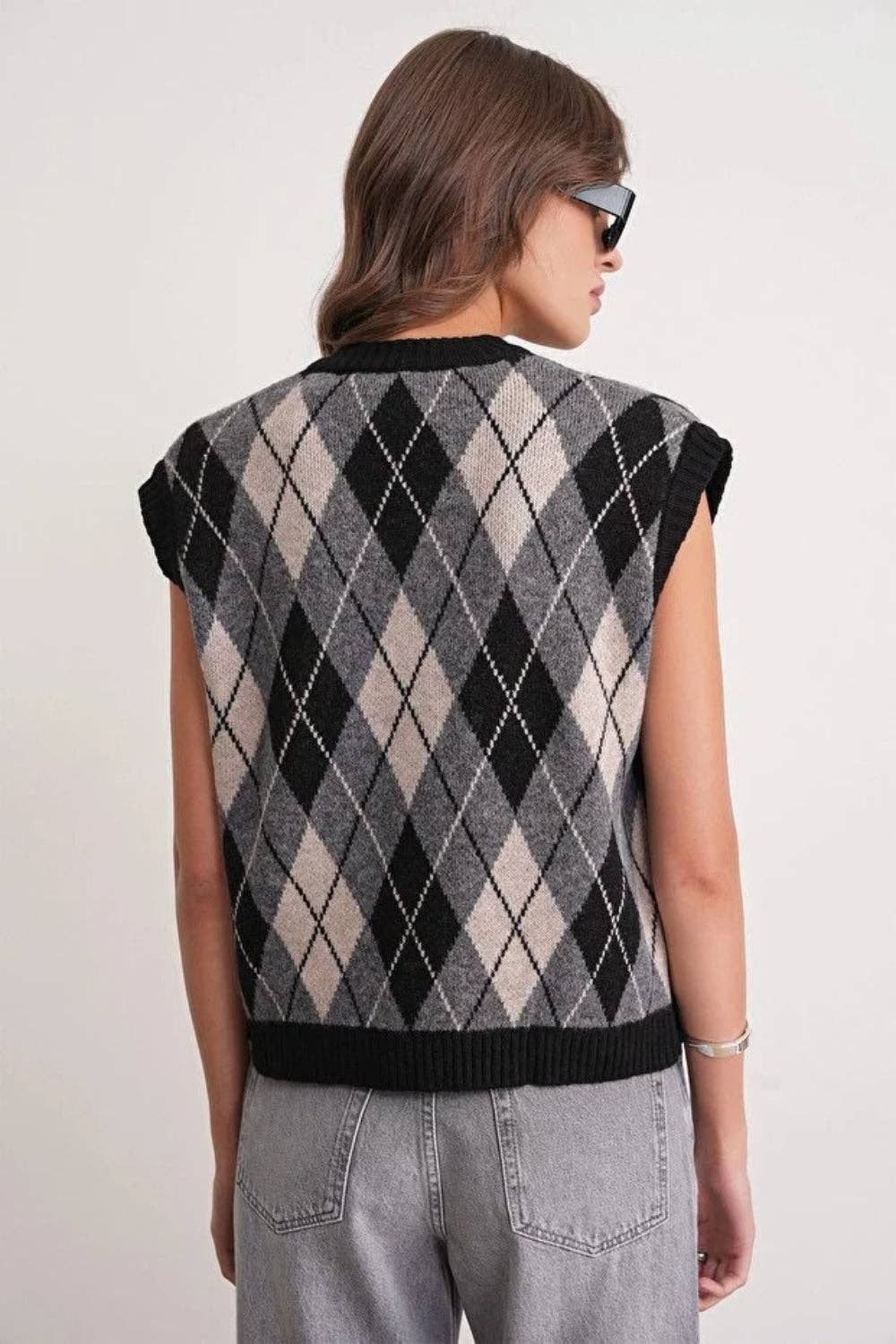 Hoxton Gal - Vendita all'ingrosso Maglione smanicato - Donna - Gilet Maglia a Motivo Argyle2