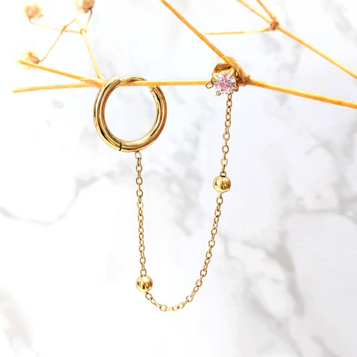 Gold Samia stainless steel chain ear cuff with 2 holes for wholesale on Faire0