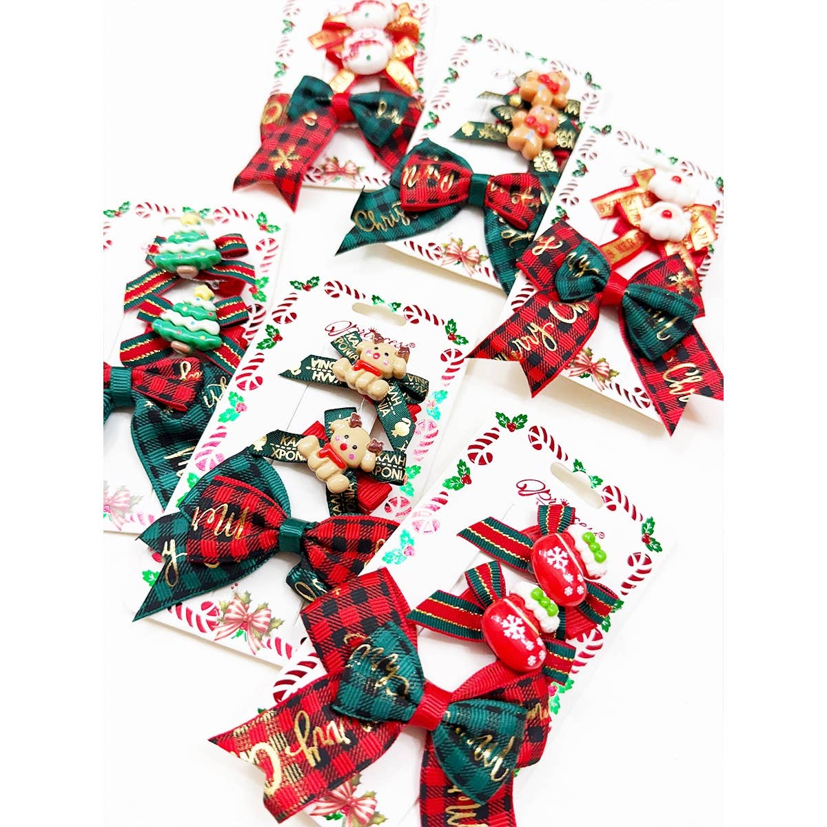 MIX COLOR Trio Christmas Theme Bow Clips for wholesale on Faire4