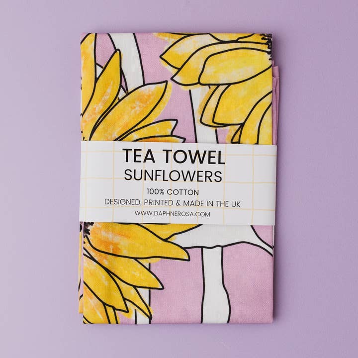 Sunflower Tea Towel - Floral Tea Towel - UK Made for wholesale by DaphneRosa
