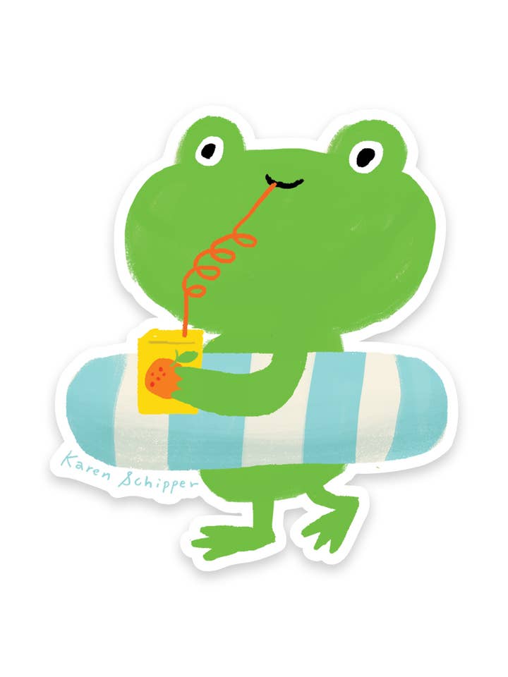 Autocollant Grenouille Flottante - Autocollant Grenouille Mignonne pour la vente par Karen Schipper
