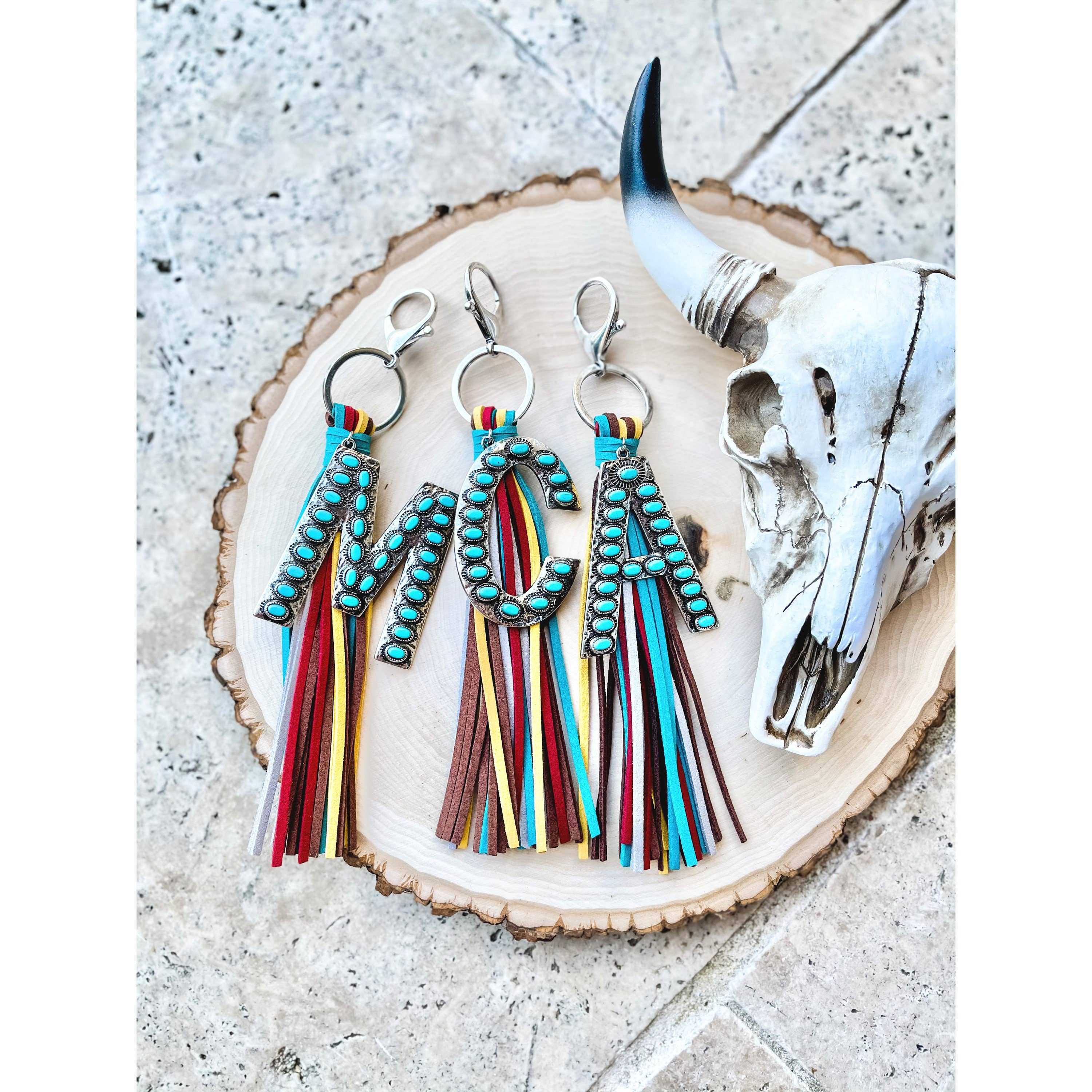 Boho Ranch Shop - Wholesale Keychain - Women's - Western Initial Monogram Fringe Tassel Keychain5