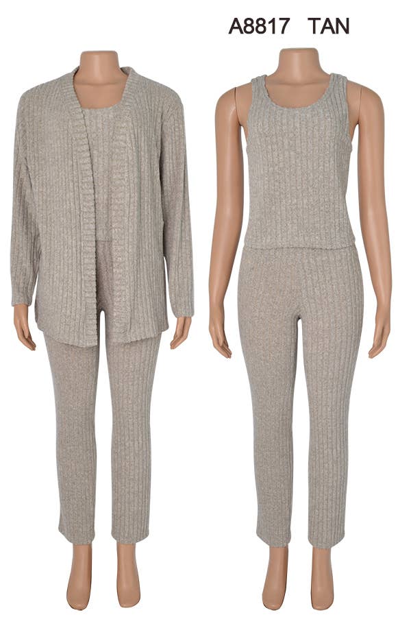 SSImport – Großhandel Loungewear-Set – Damen – A8817 3-TEILIGES SET AUS STRICKJACKE, OBERTEIL, HOSE, VERSCHIEDENE GRÖSSEN, 12ER-SET5