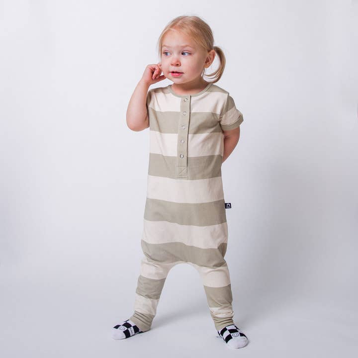 Essentials Rag Romper - Sage & Cream Stripe for wholesale by RAGS