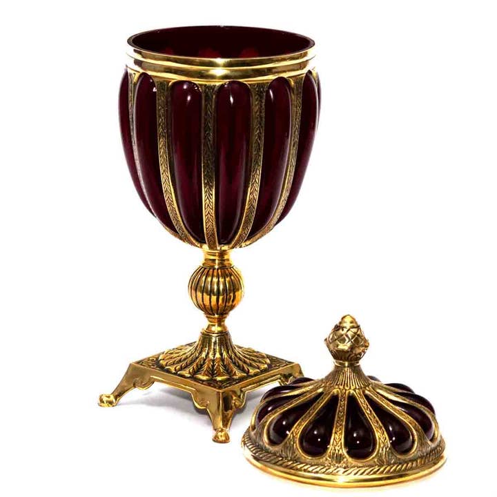 Decorative Red Glass Jar on Stand for wholesale on Faire
