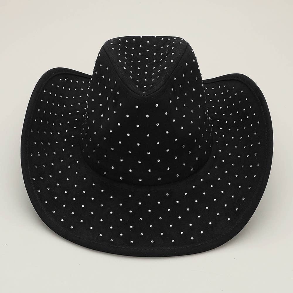 Sensibling Corp. - Wholesale Cowboy Hat - Women's - Rhinestone Embellished Faux Suede Western Cowboy Fedora Hat4