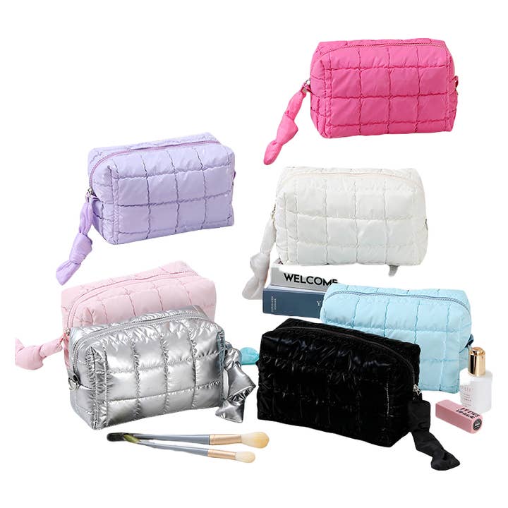 Trousse de maquillage octogonale gonflée pour voyage avec fermeture éclair Élégante couleur unie pour la vente par Auraquise